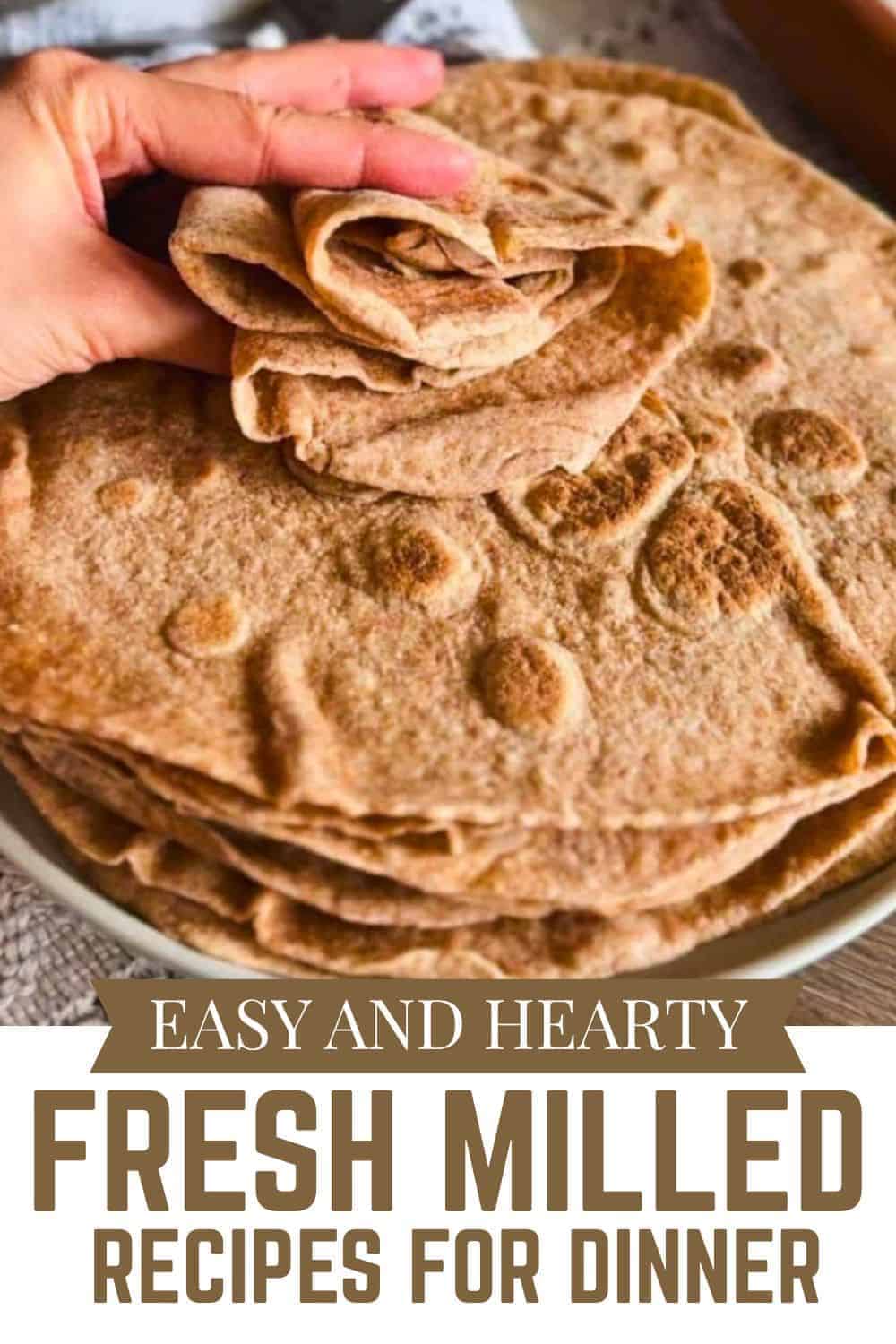 Freshly milled whole grain flatbread being prepared, showcasing healthy homemade bread recipes.