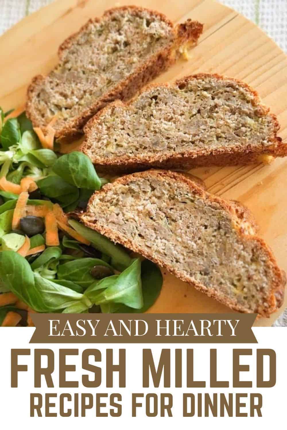 Freshly baked bread made with milled grains, perfect for a hearty dinner.