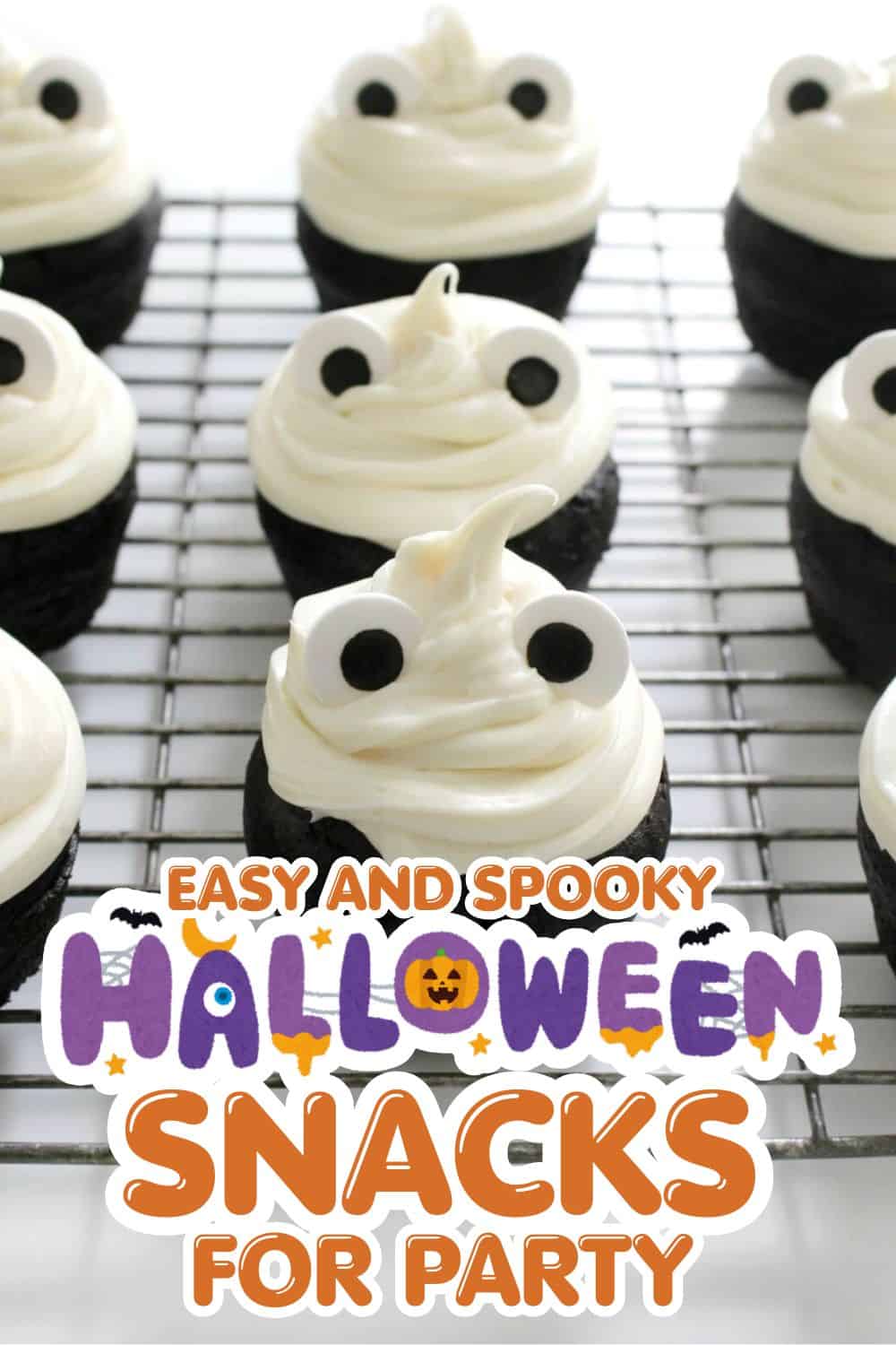 Delicious Halloween cupcakes decorated with ghost faces, perfect for spooky parties and festive cele.