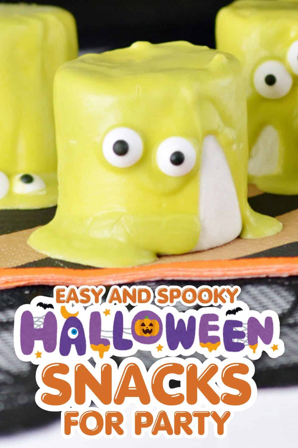 Fun Halloween-themed snack cakes with googly eyes and bright yellow icing for festive treats.