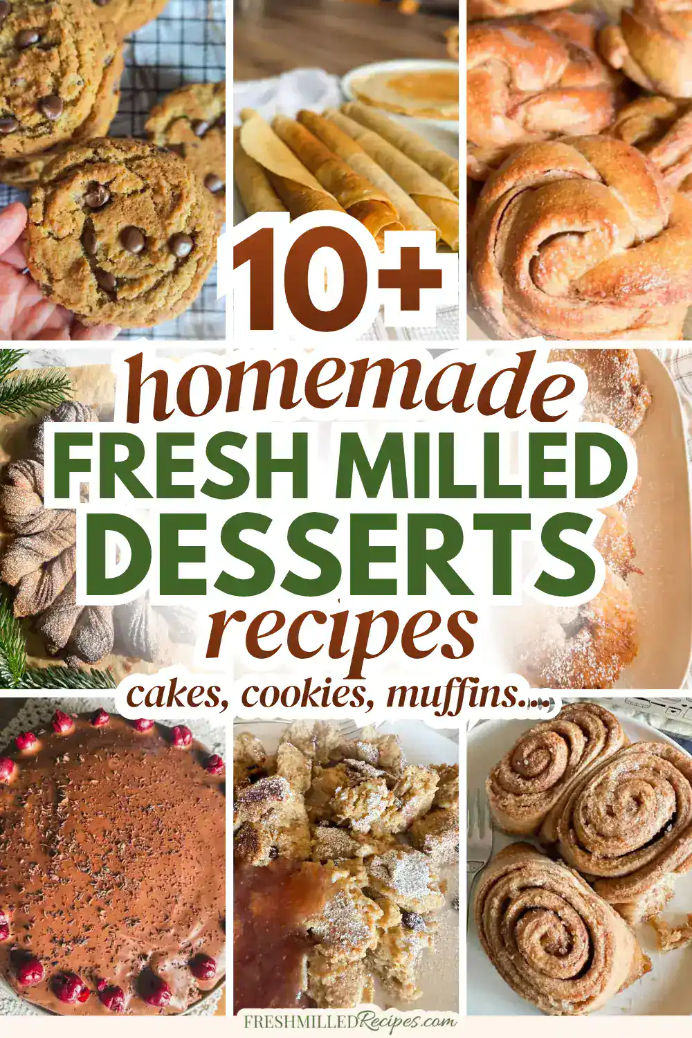 Delicious homemade desserts made with fresh milled flour, including cookies, cakes, and muffins.