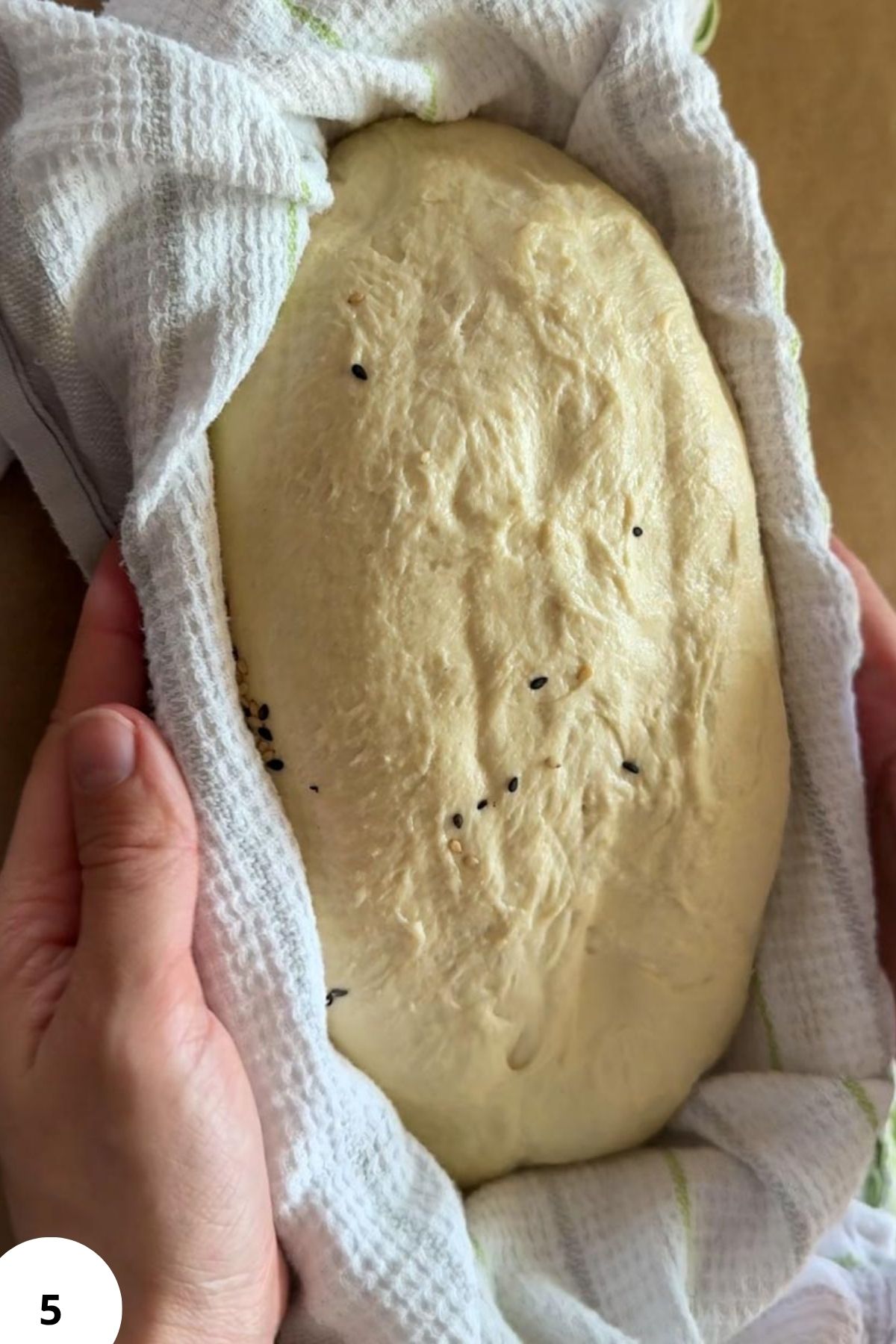 Dough proofing in a cloth for Italian semolina sourdough bread.