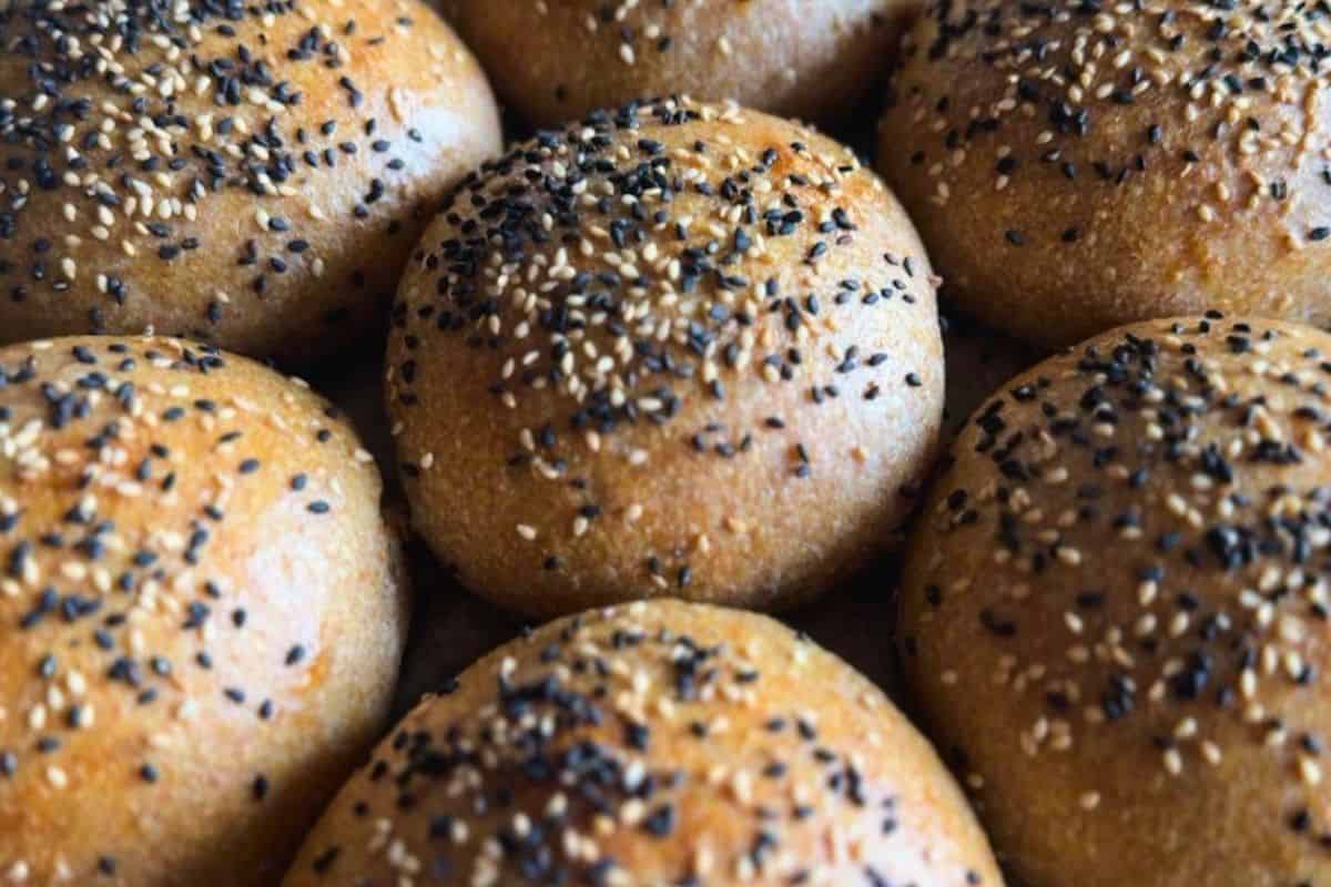 Fresh Milled Bread Rolls with Sesame and Poppy Seeds.