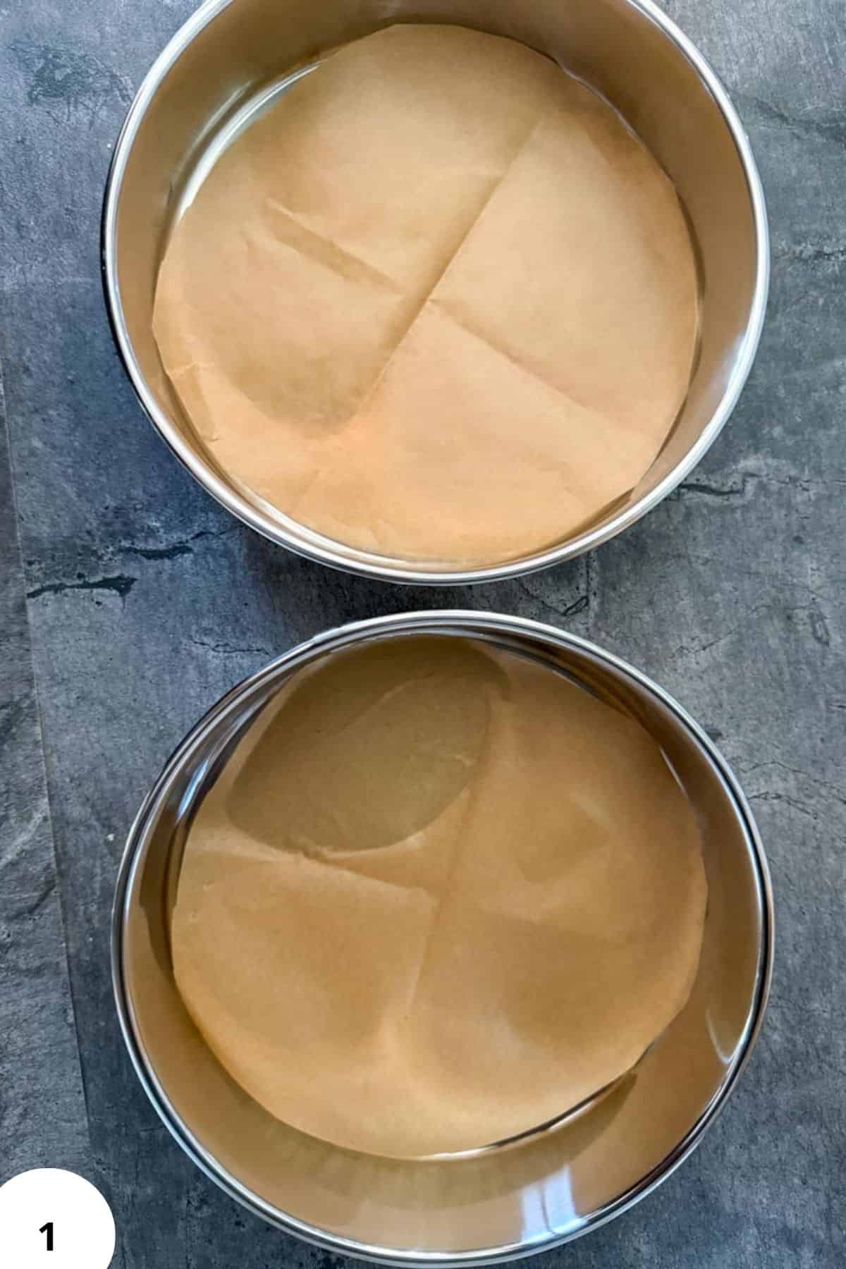 Dough in round baking pans ready for proofing or baking.