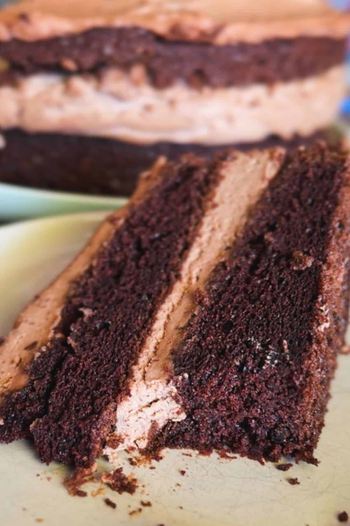Delicious chocolate layer cake showcasing moist layers and creamy filling, perfect for dessert lover.