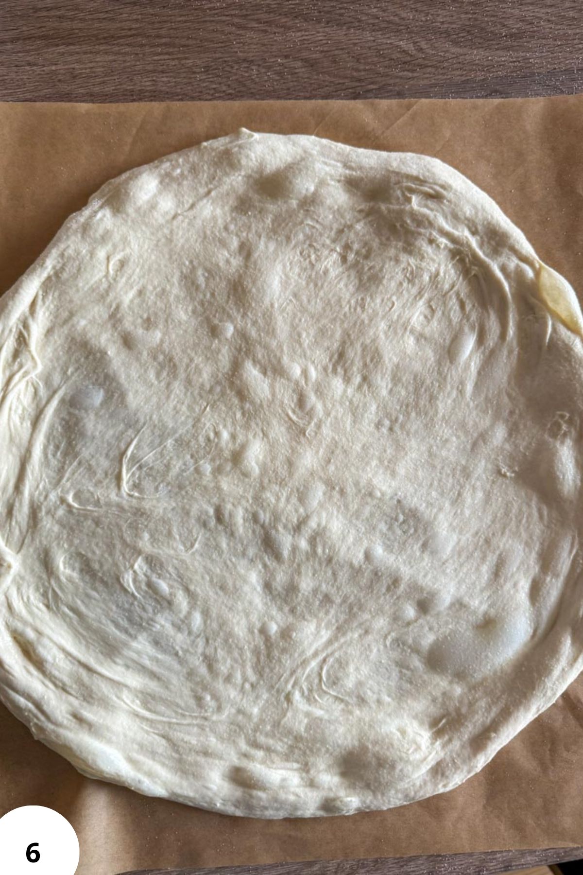 Raw sourdough pizza dough ready for stretching and folding.