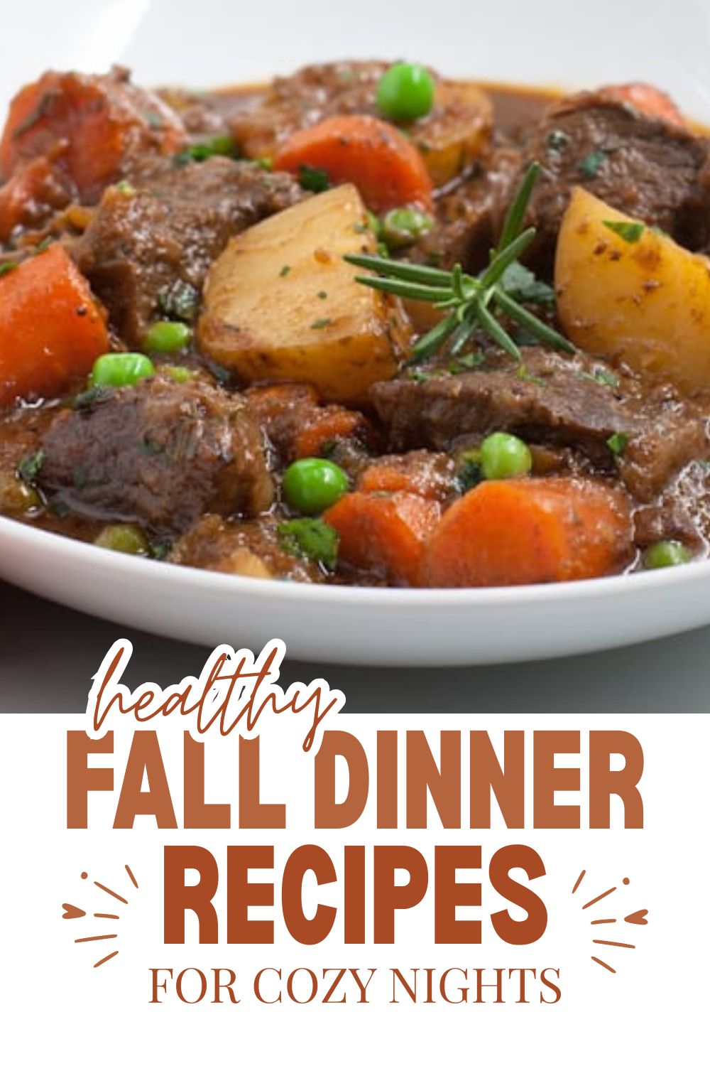 Hearty beef stew with vegetables and herbs for fall dinner.