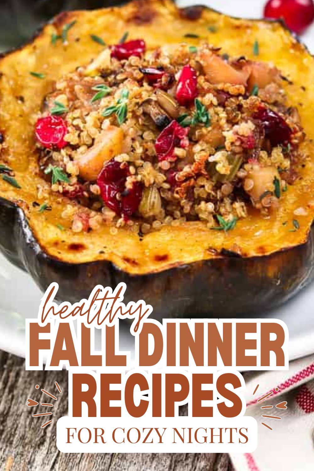 Stuffed roasted pumpkin with vegetable and grain filling for fall dinner.