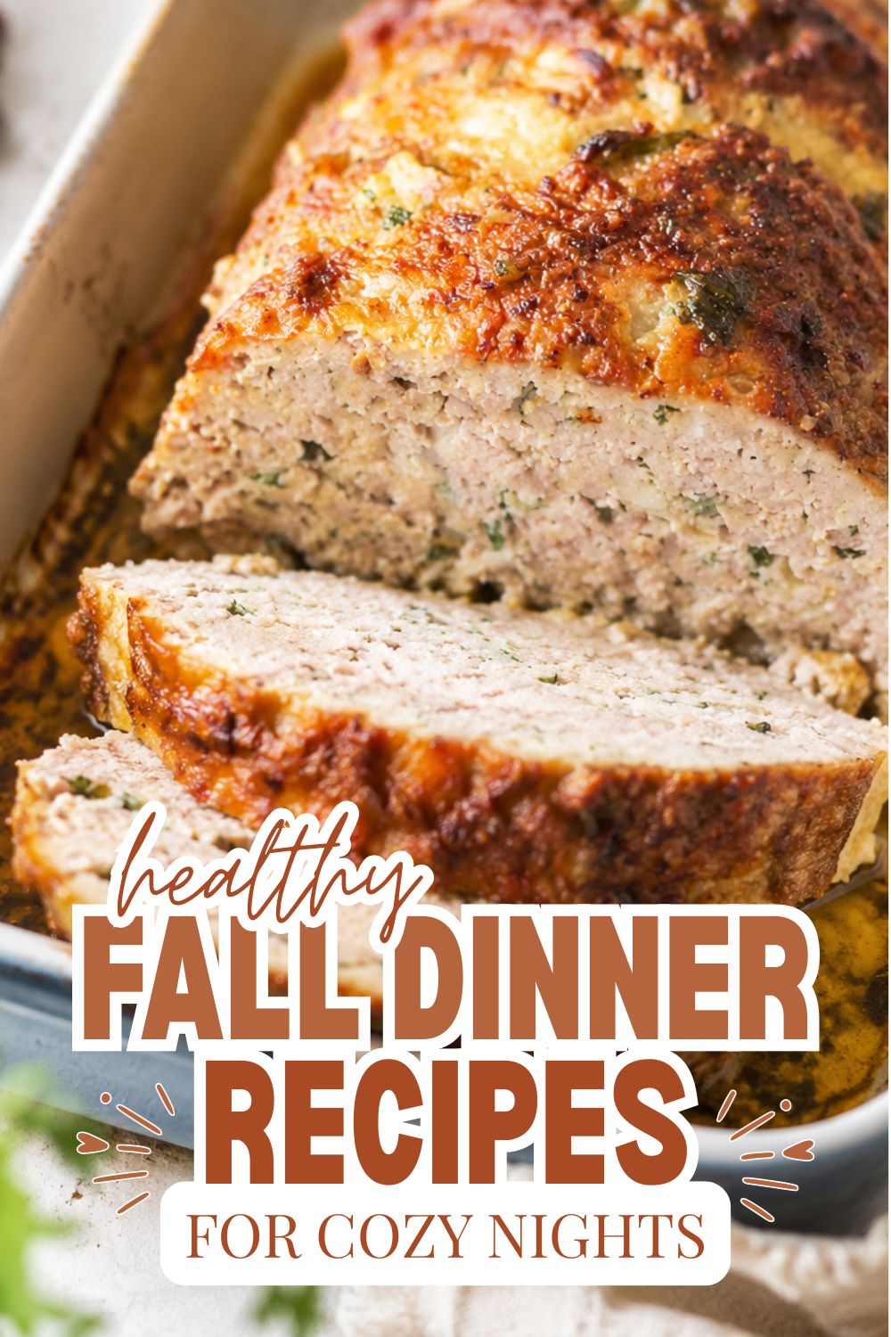 Homemade meatloaf with herbs and spices, perfect for fall dinners.
