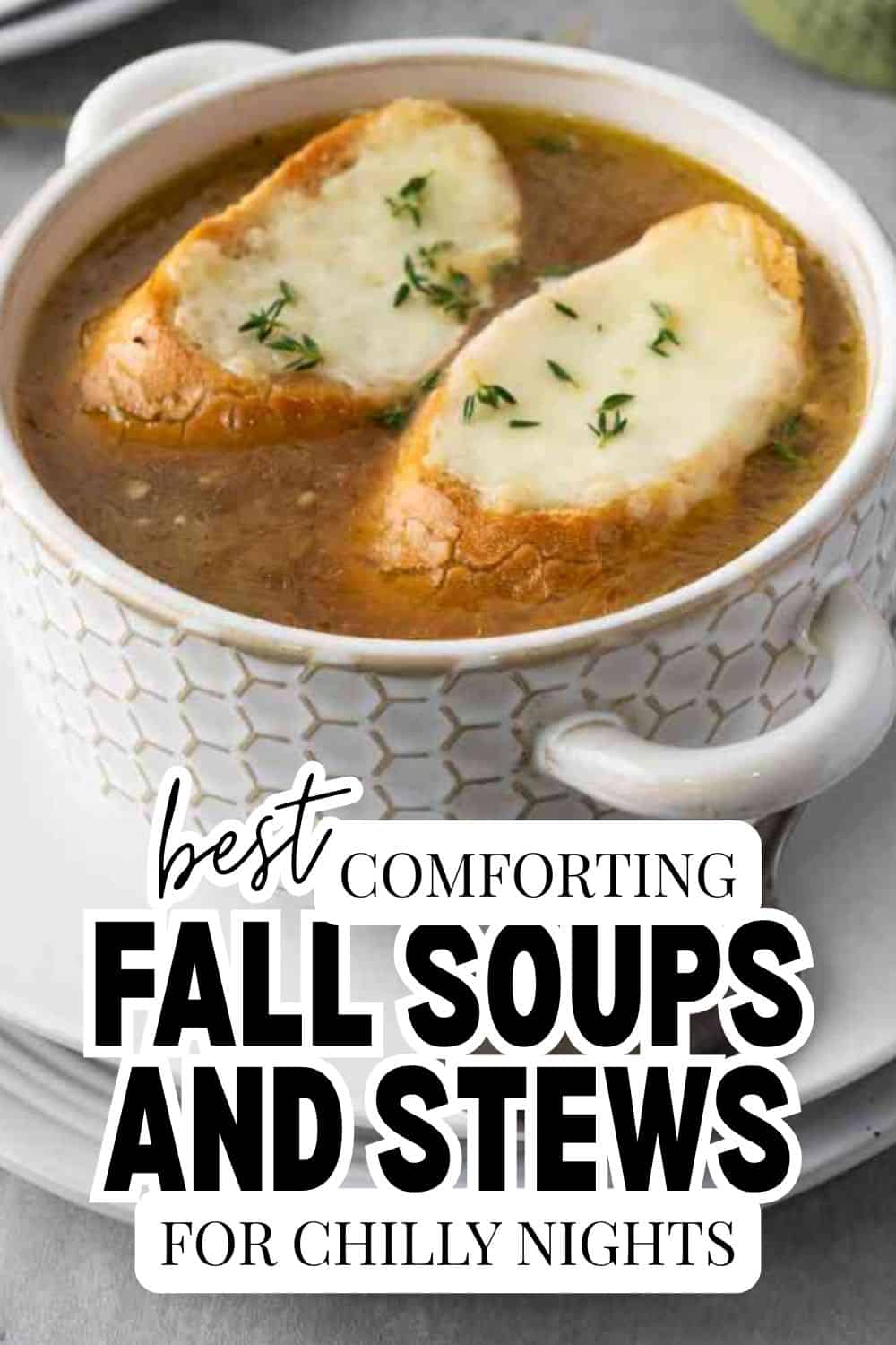 Comforting fall soups and stews with bread bowls and herbs.