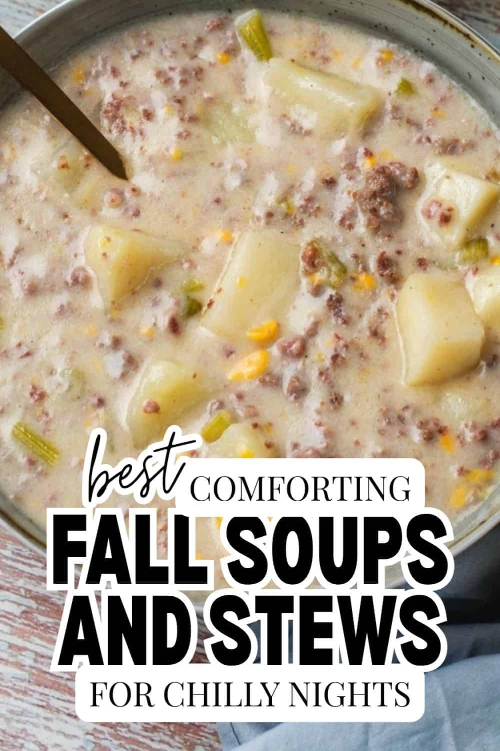 Comforting fall soups and stews in a bowl with ingredients visible.