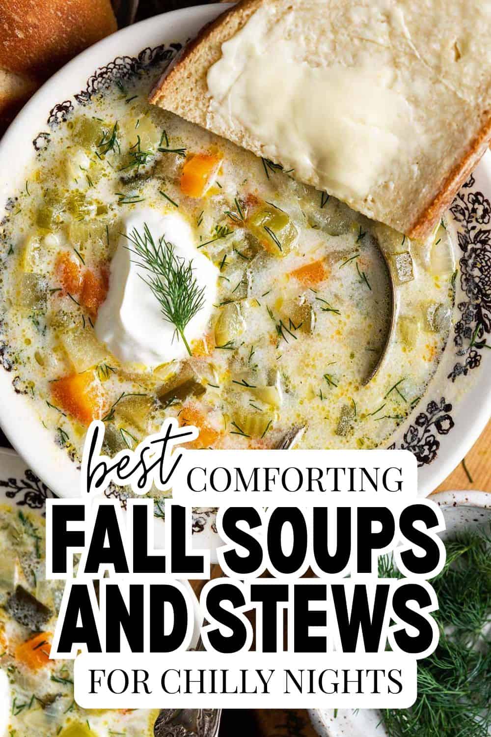 Comforting fall soups and stews with vegetables and herbs for chilly nights.