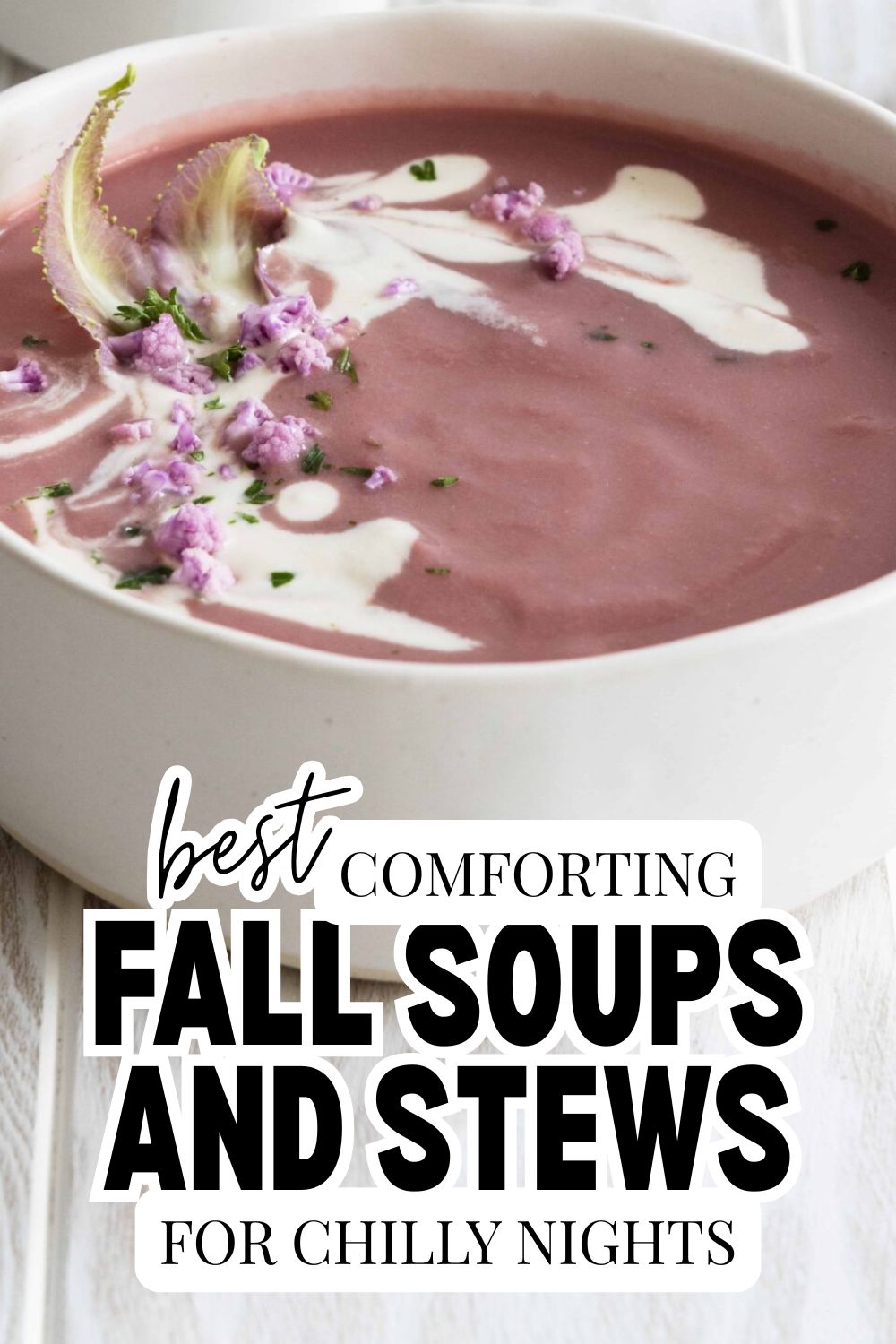 Warm bowl of fall soup with herbs and cream swirl, perfect for chilly nights.