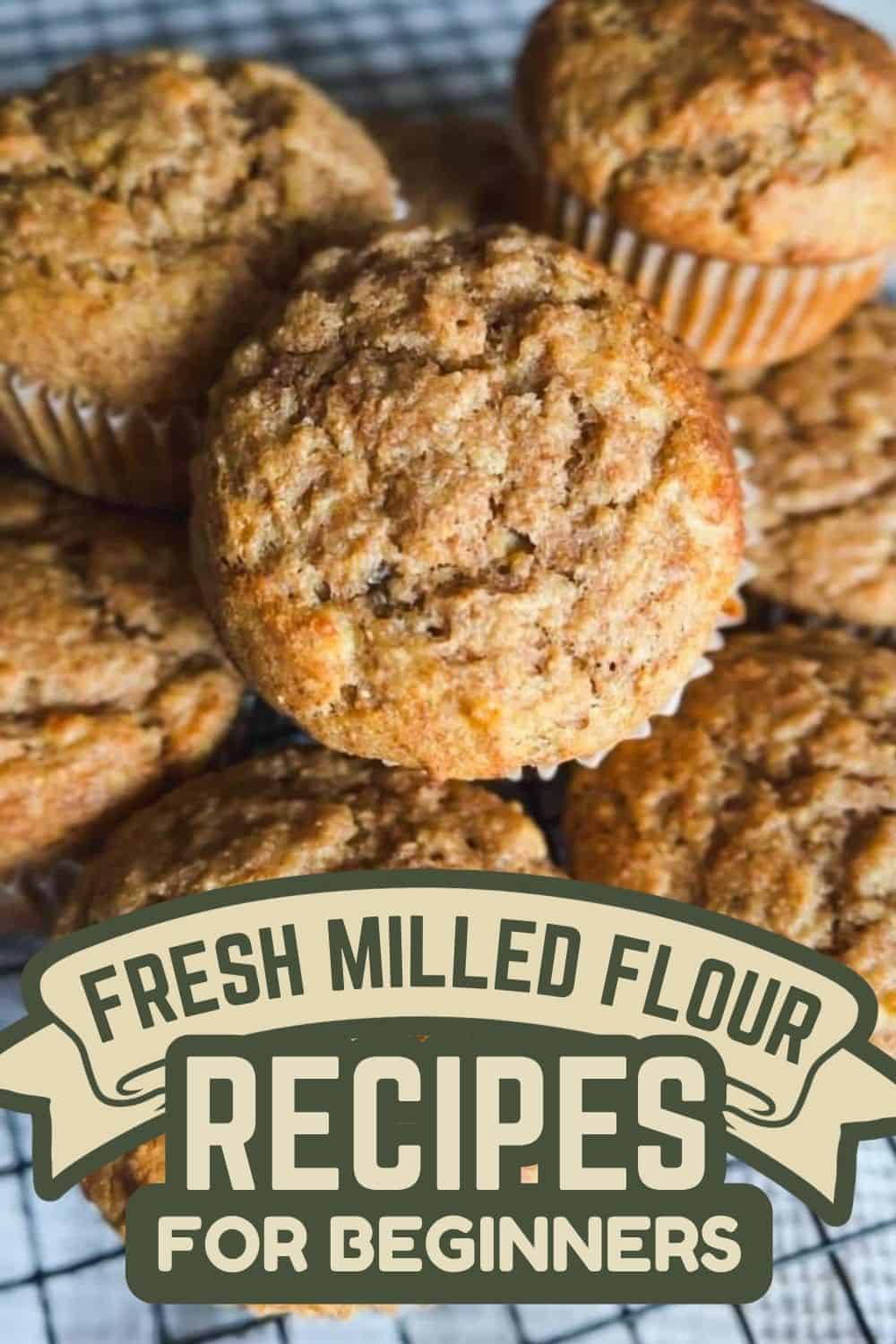 Close-up of freshly baked muffins made with milled flour.
