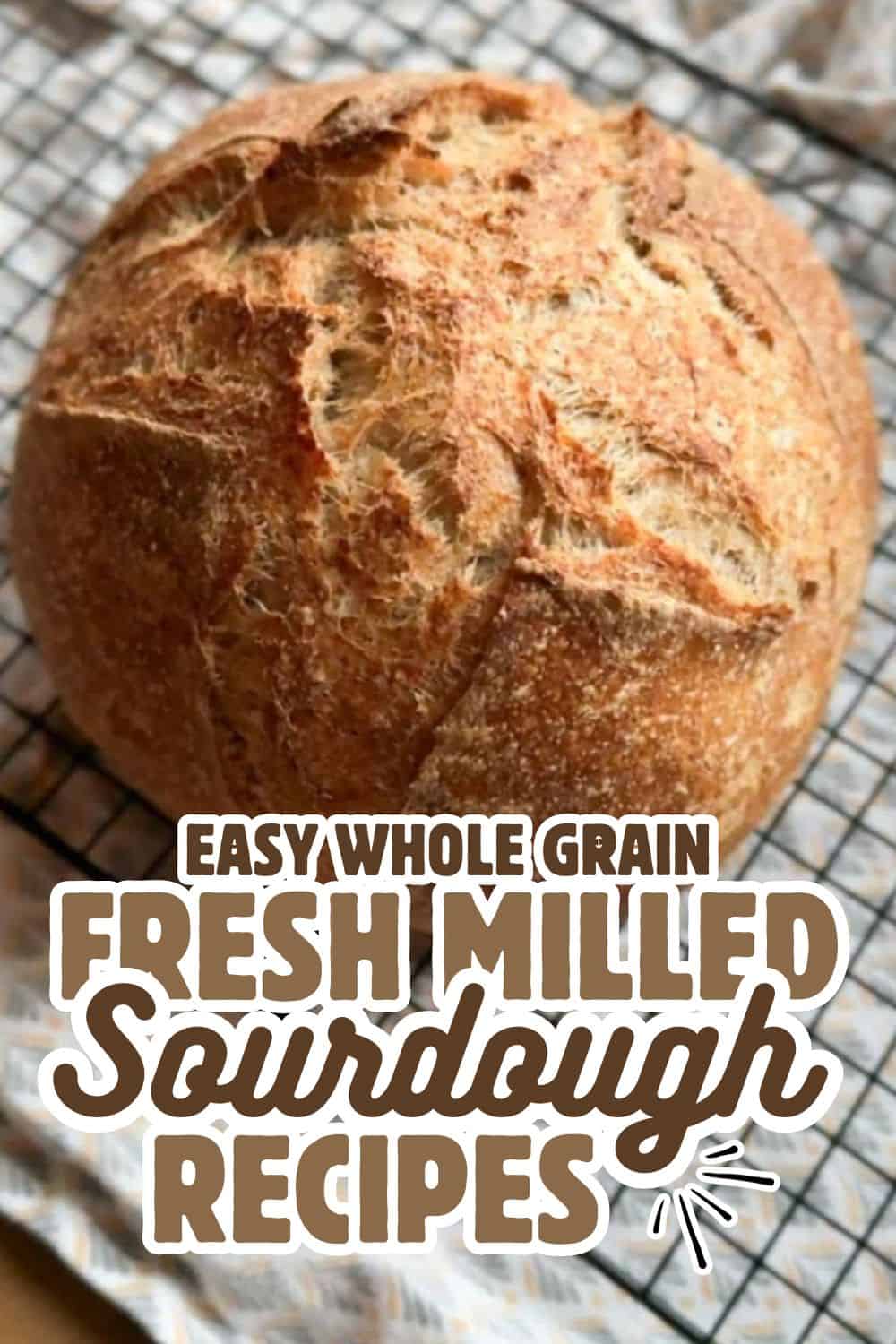 Freshly baked whole grain sourdough bread with a rustic crust.