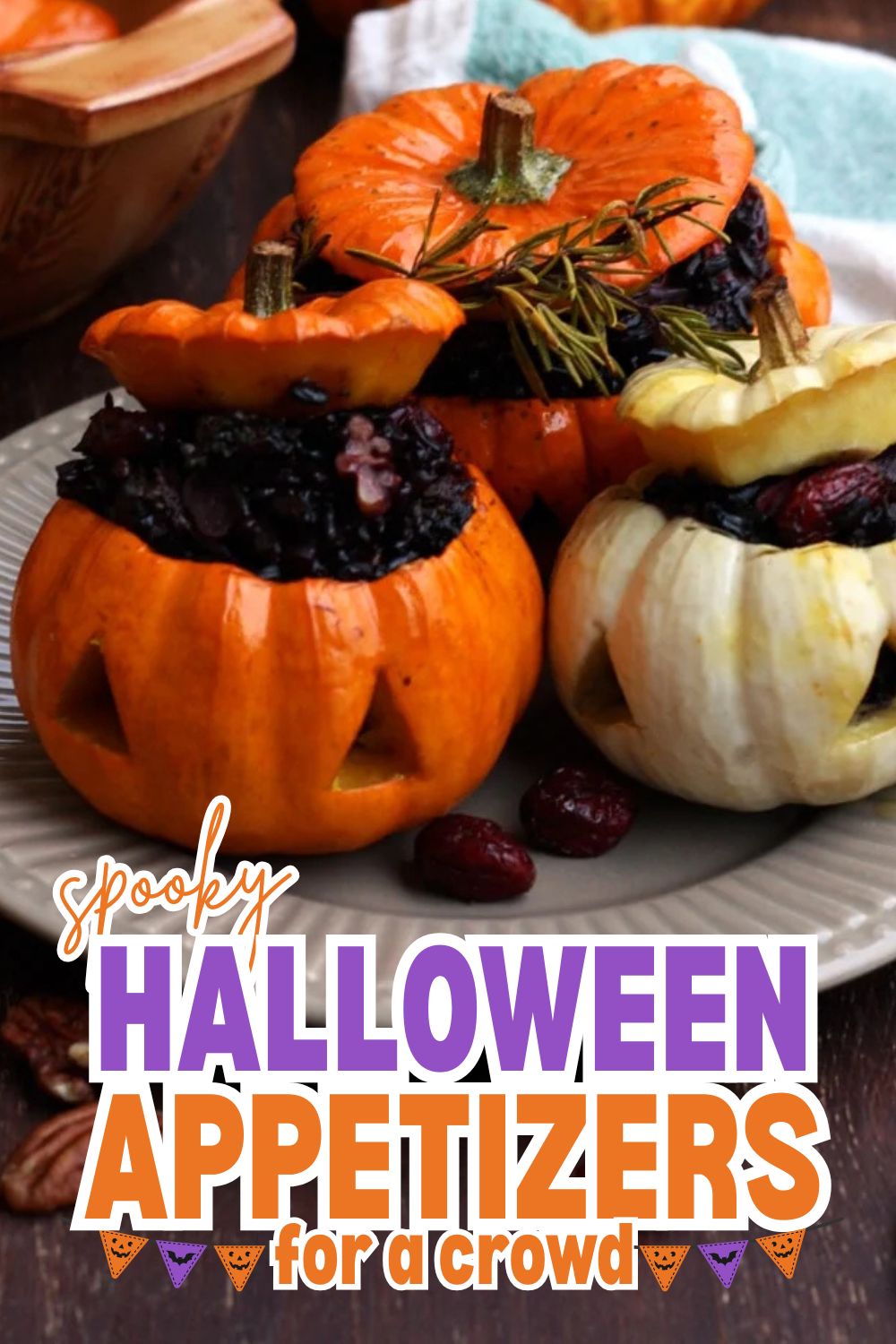Spooky Halloween stuffed pumpkins with dark fillings and festive decorations.