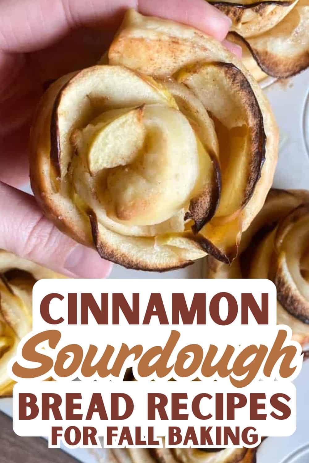 Close-up of cinnamon sourdough bread roll with swirls and cinnamon filling.