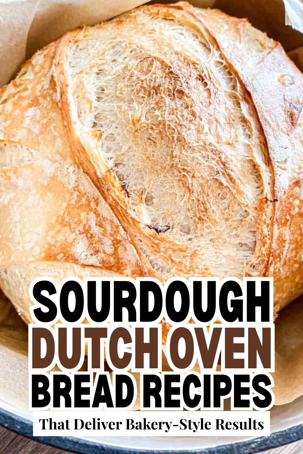 Close-up of freshly baked sourdough bread showing crust and texture, highlighting stretch and fold t.