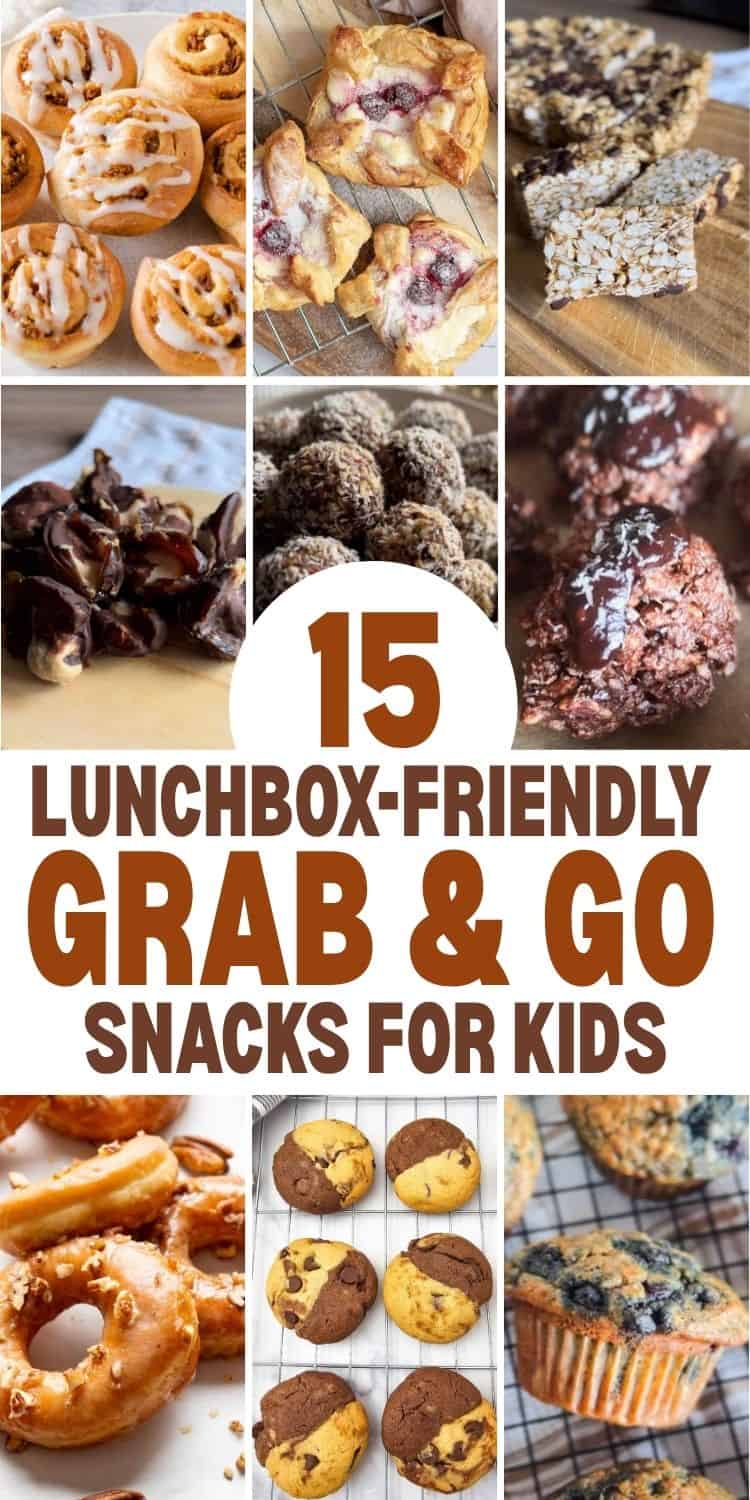 Assorted grab and go snacks for kids including cookies, bars, and muffins.