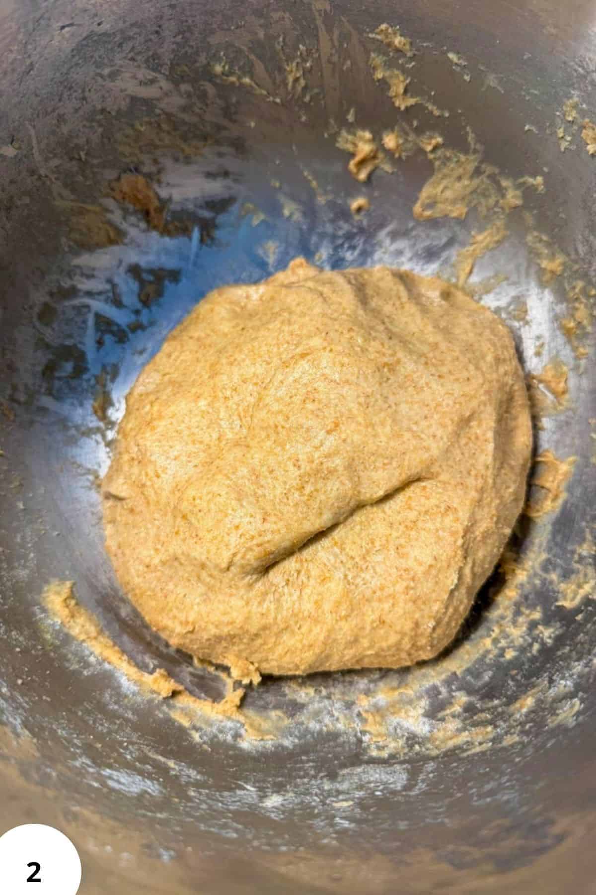 Dough for cherry strudel in mixing bowl, ready for rolling and filling.