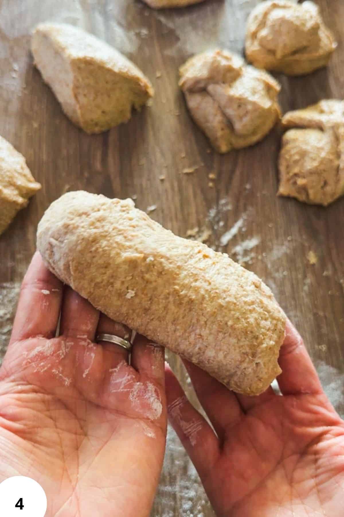 Freshly milled sourdough hot dog bun dough ready for baking.