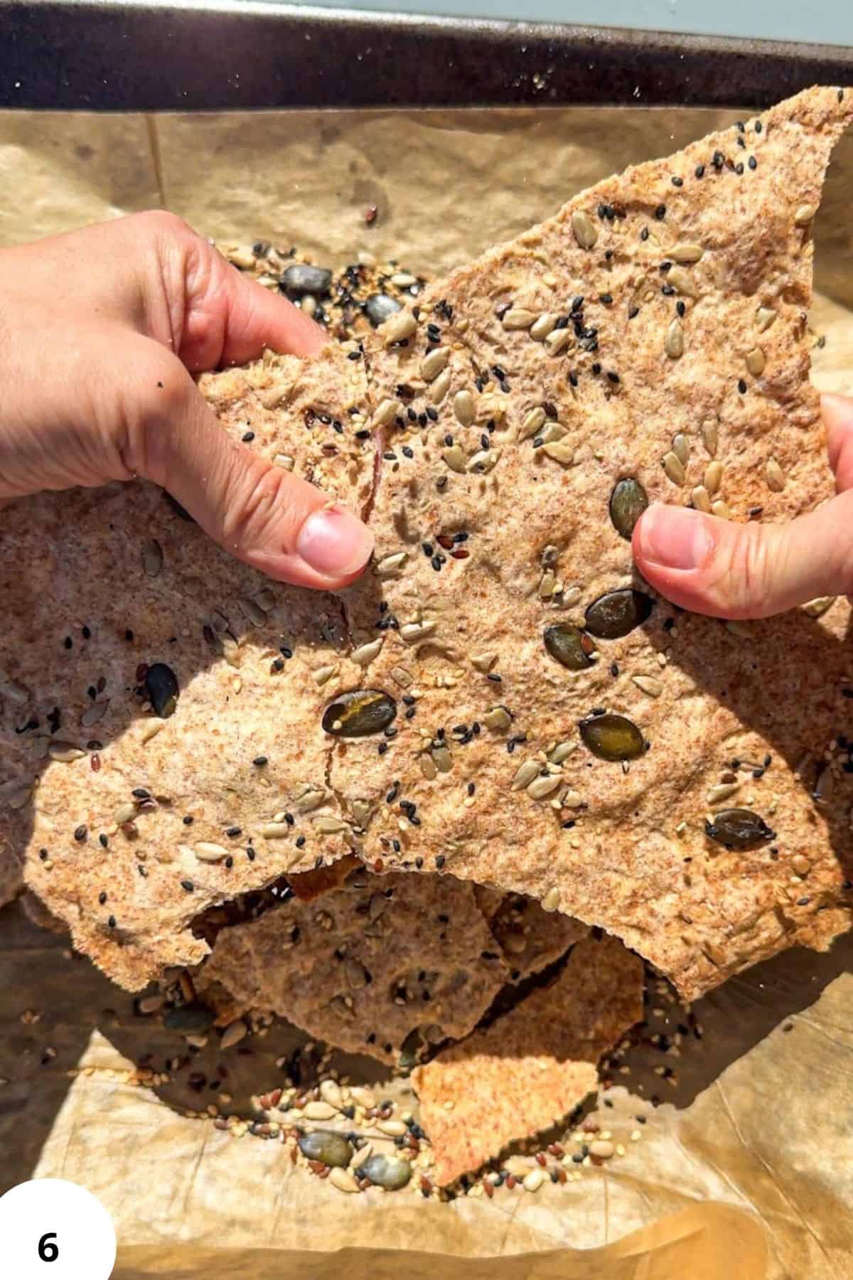 Homemade sourdough seed crackers with pumpkin and sunflower seeds.