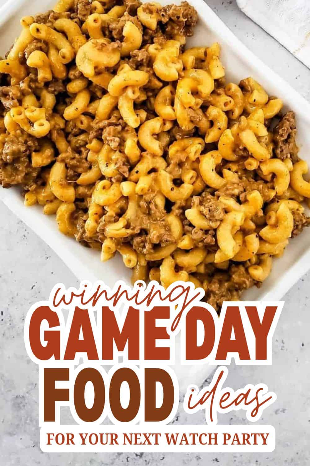 Delicious macaroni and ground beef casserole for game day.