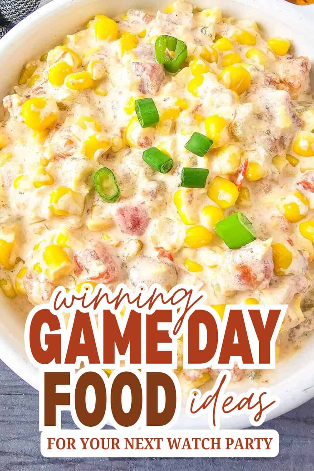 Delicious creamy dish with corn, green onions, and diced ingredients for game day.