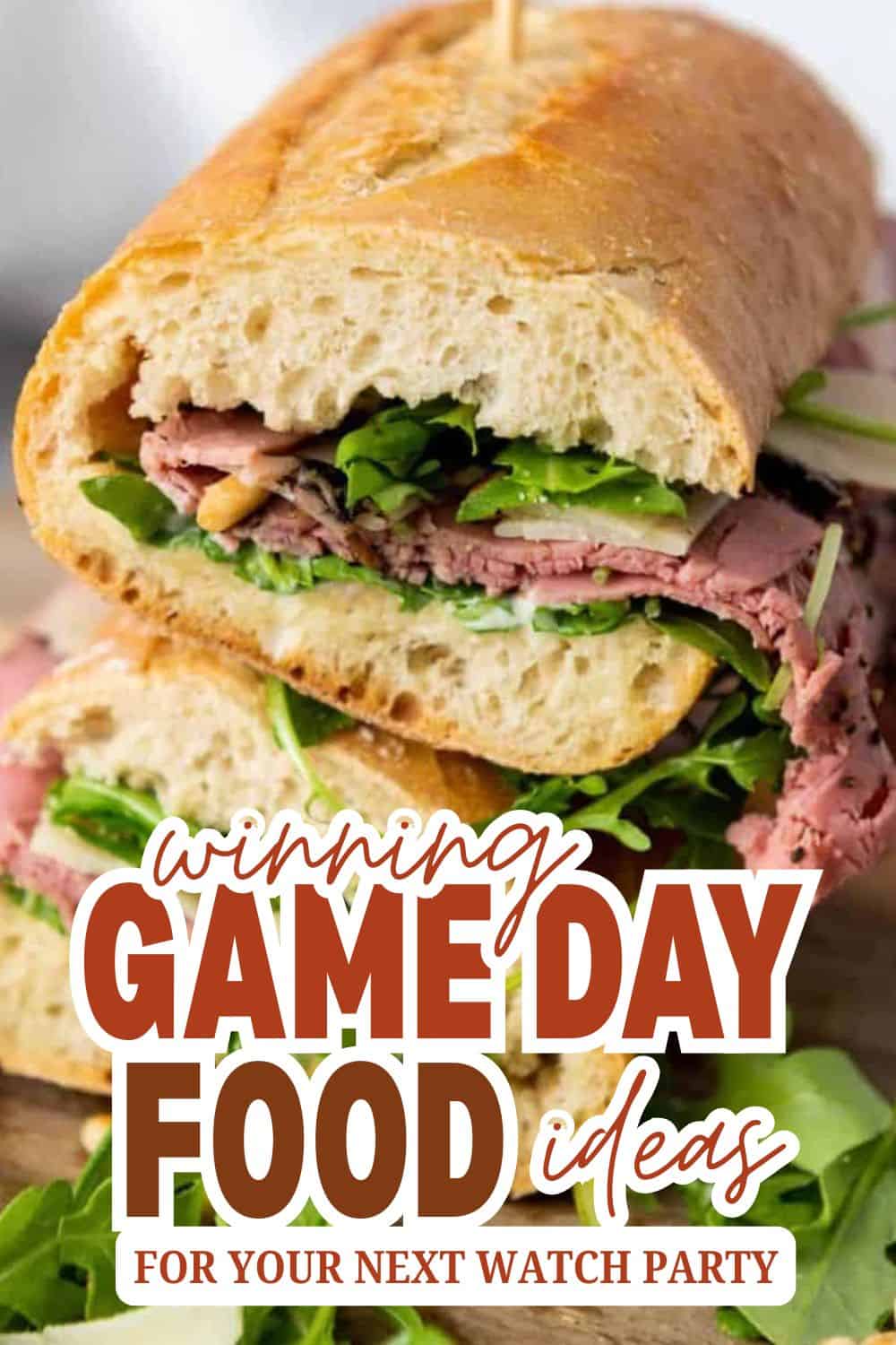 Delicious sandwich with roast beef, lettuce, and fresh vegetables for game day.