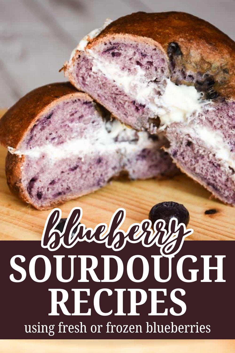 Fresh blueberry sourdough bread with blueberries inside and a soft crumb.
