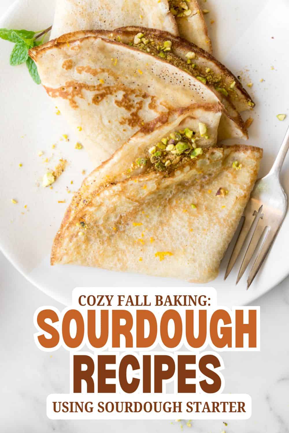 Fresh sourdough crepes with pistachios and pear for fall baking.