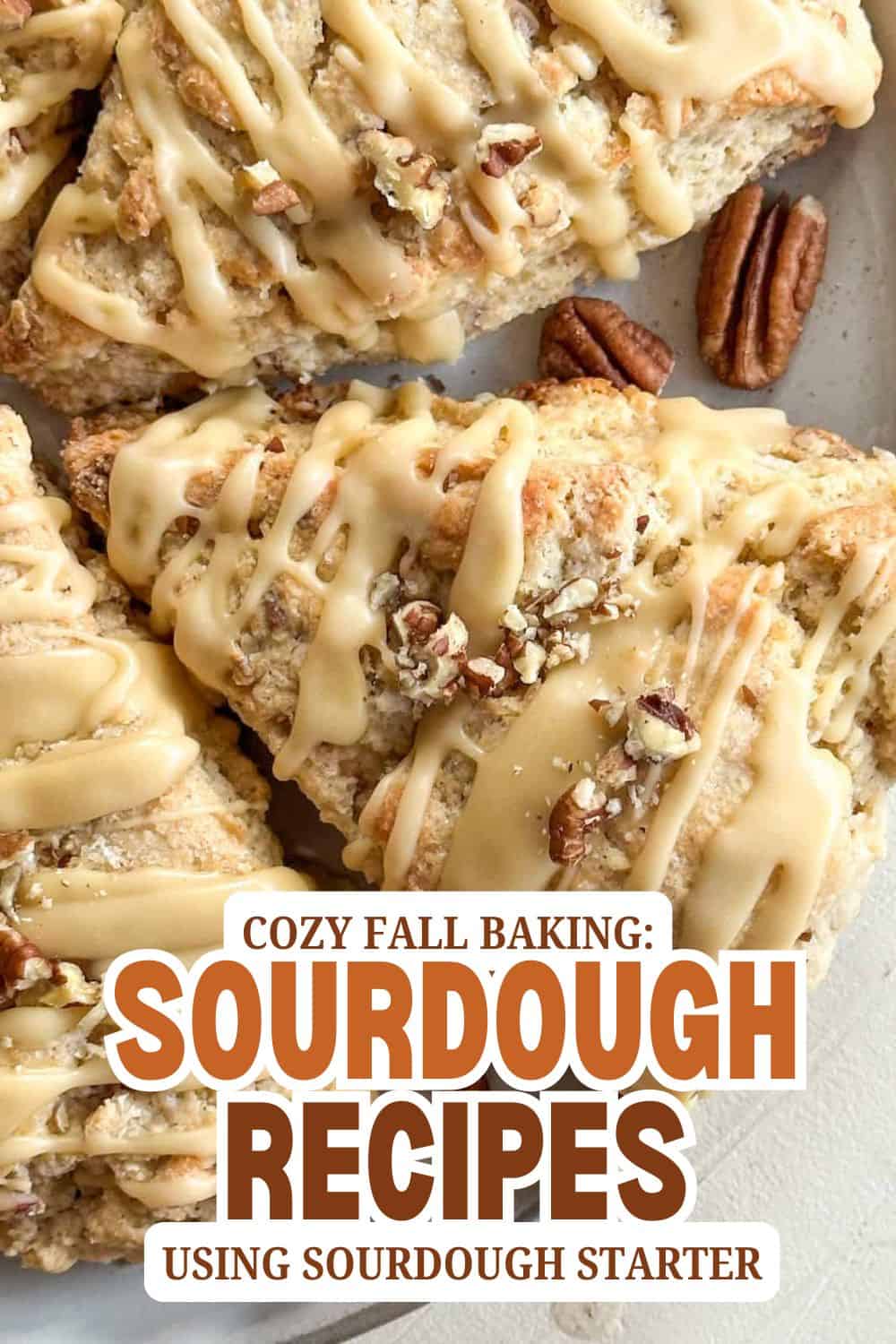 Delicious sourdough bread with nuts and drizzle for fall baking.