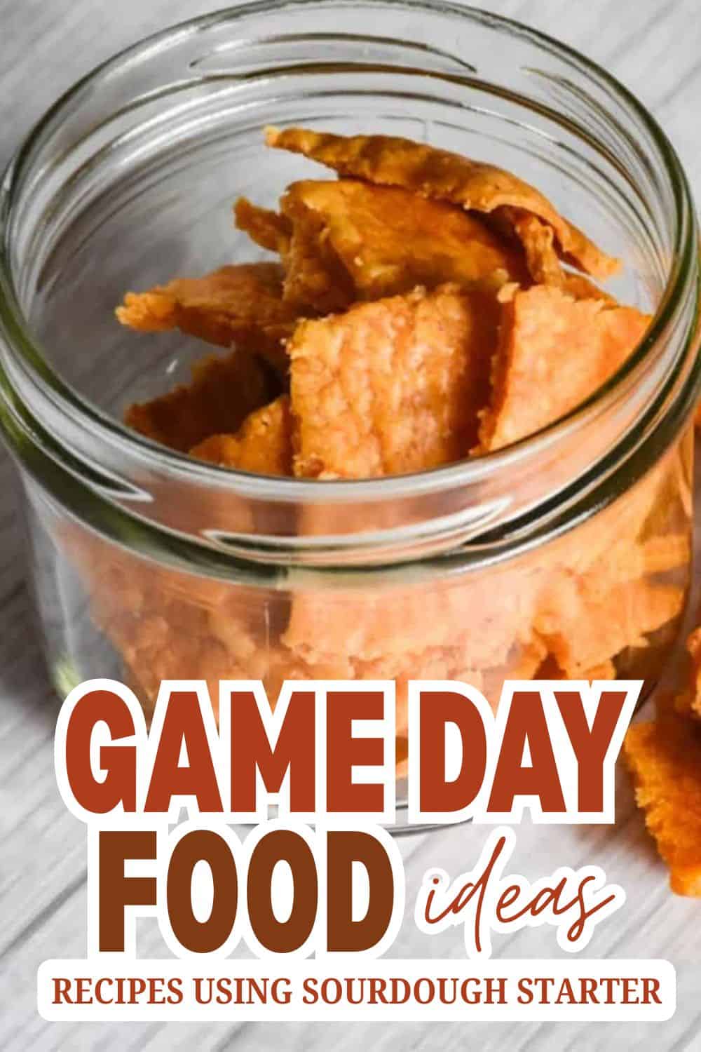 Sourdough starter pieces in a jar for game day recipes.