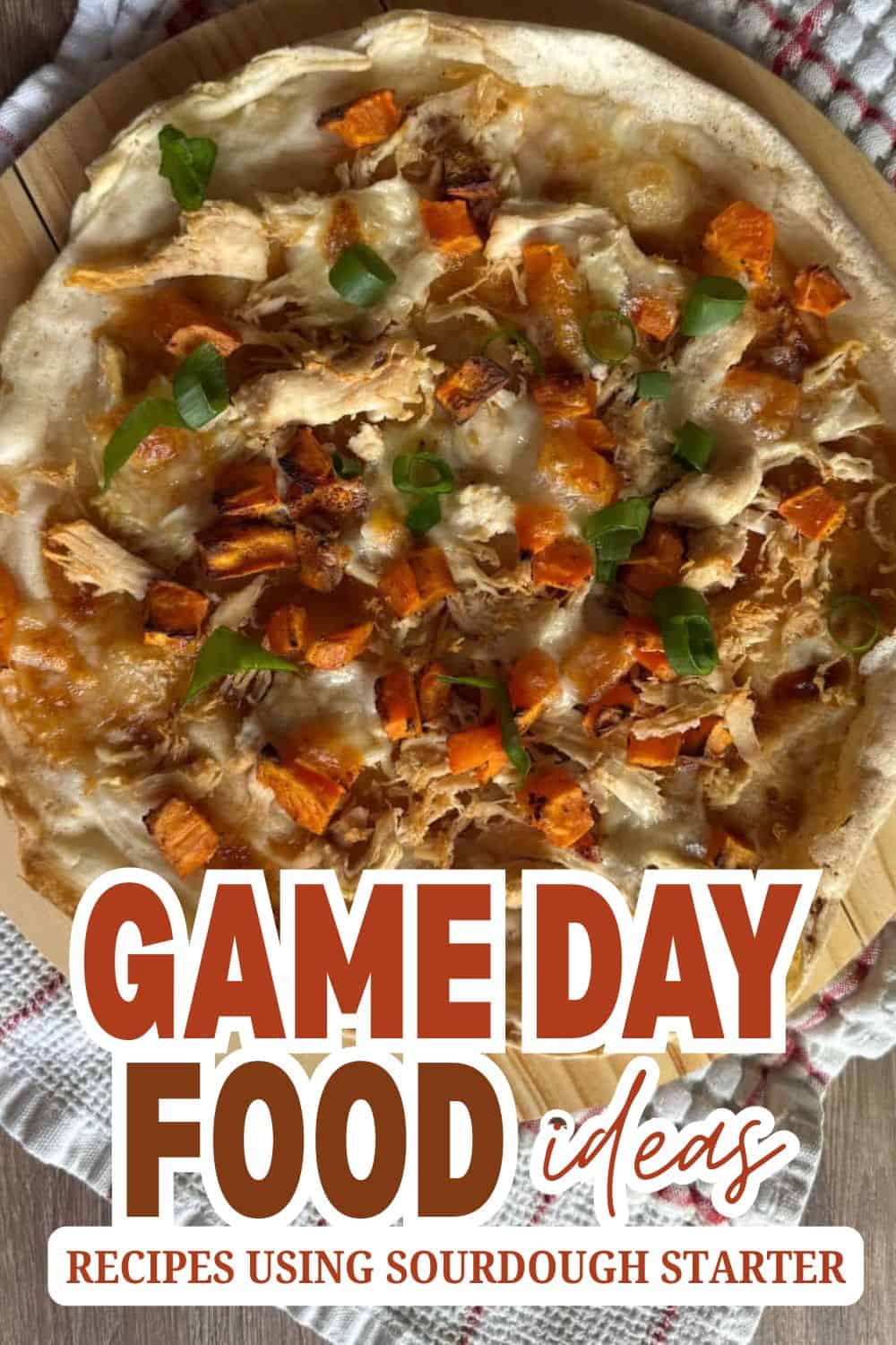 Delicious sourdough-based pizza topped with cheese, vegetables, and herbs for game day.