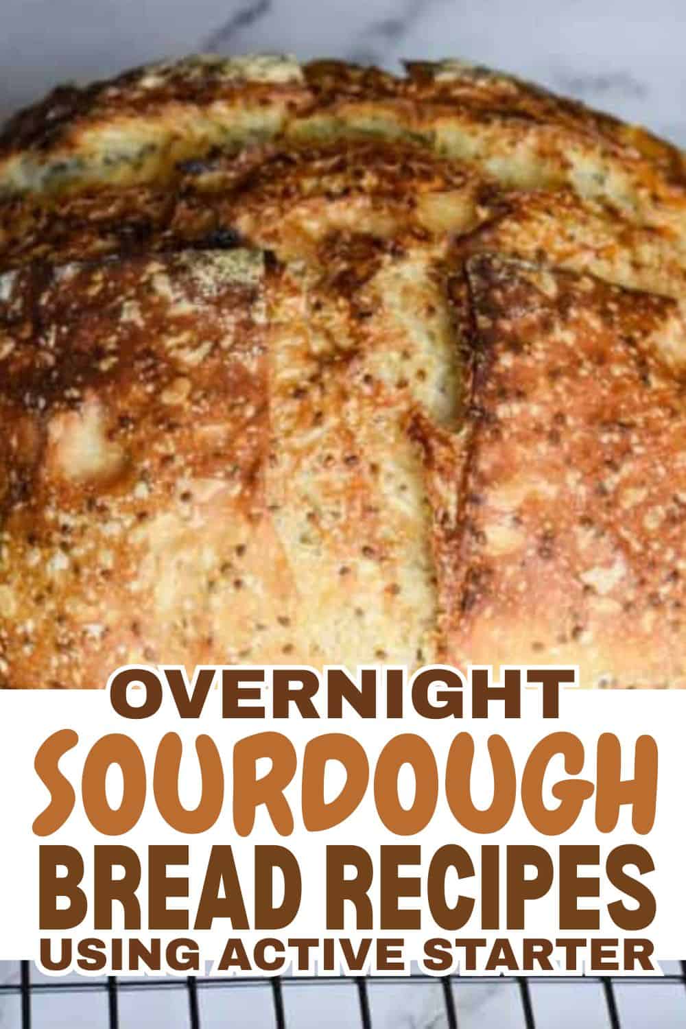 Freshly baked sourdough bread with a crispy crust and airy crumb.