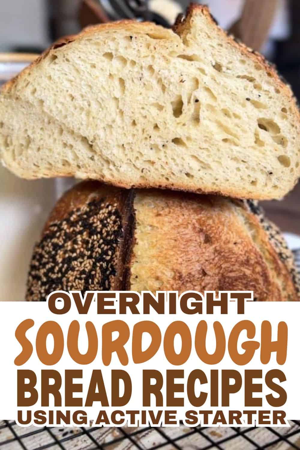 Close-up of sliced sourdough bread with a crusty exterior and soft interior.