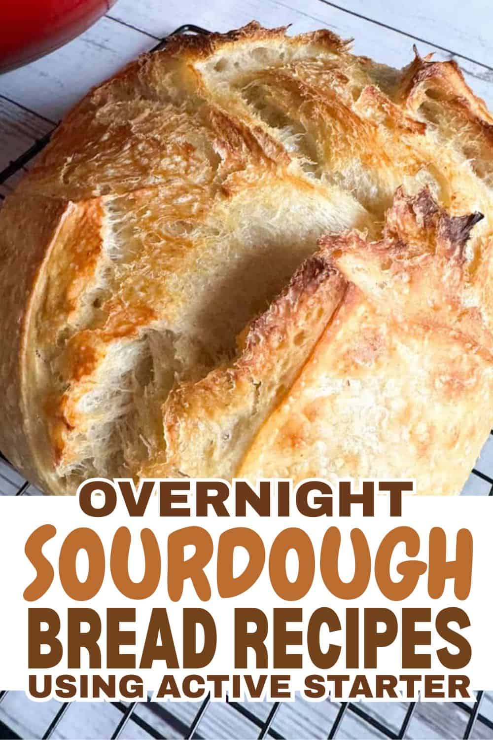 Freshly baked sourdough bread with a golden crust, perfect for breakfast or sandwiches.