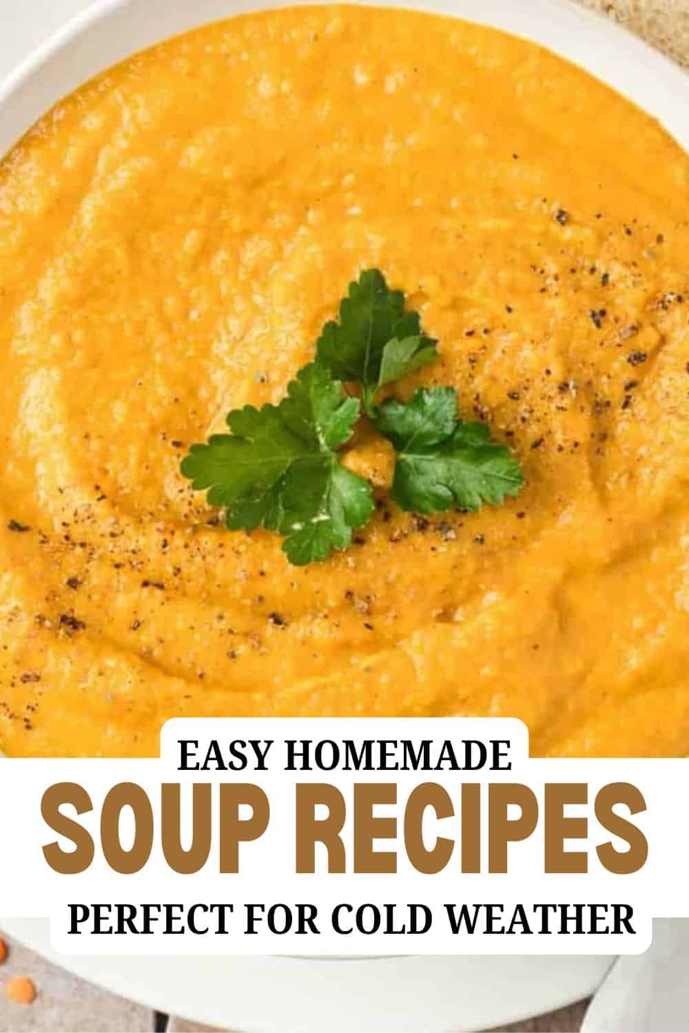 Creamy homemade soup garnished with parsley, perfect for cold weather.