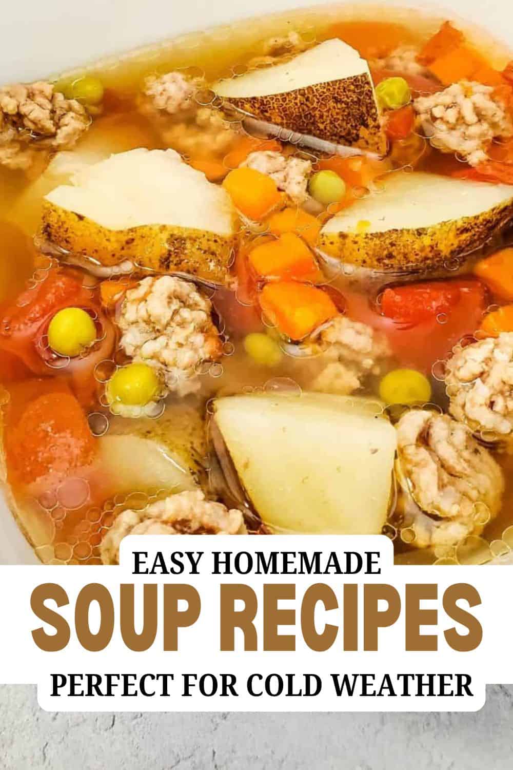 Hearty homemade soup with vegetables and meat, perfect for cold weather.