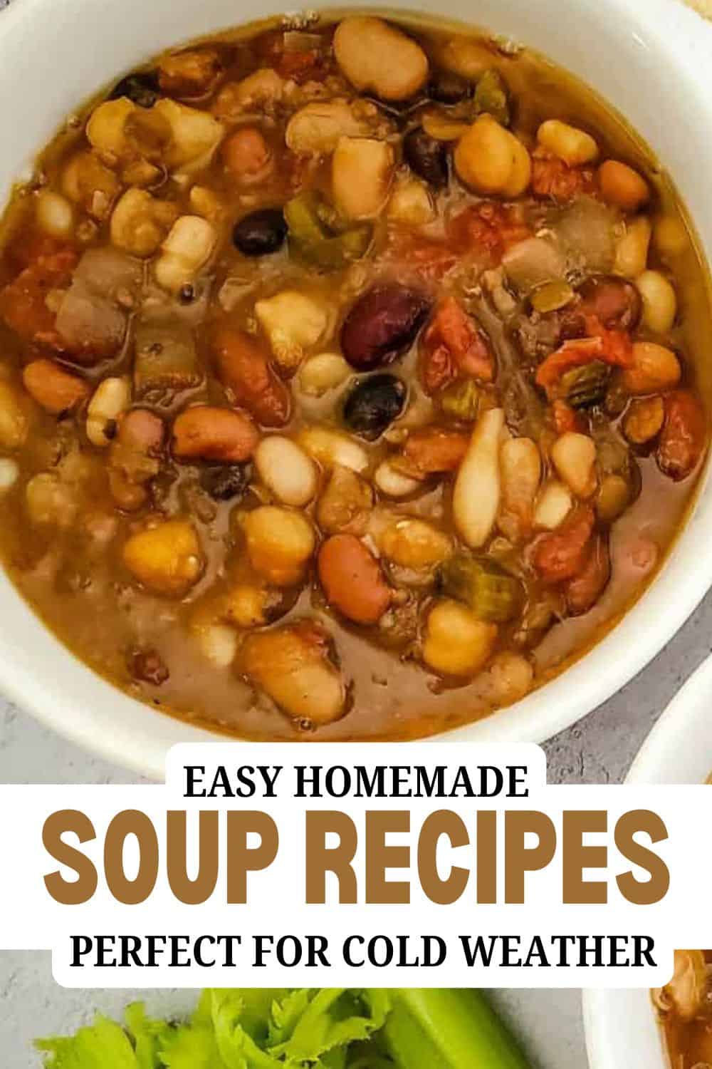 Bowl of hearty homemade bean and vegetable soup for cold weather.
