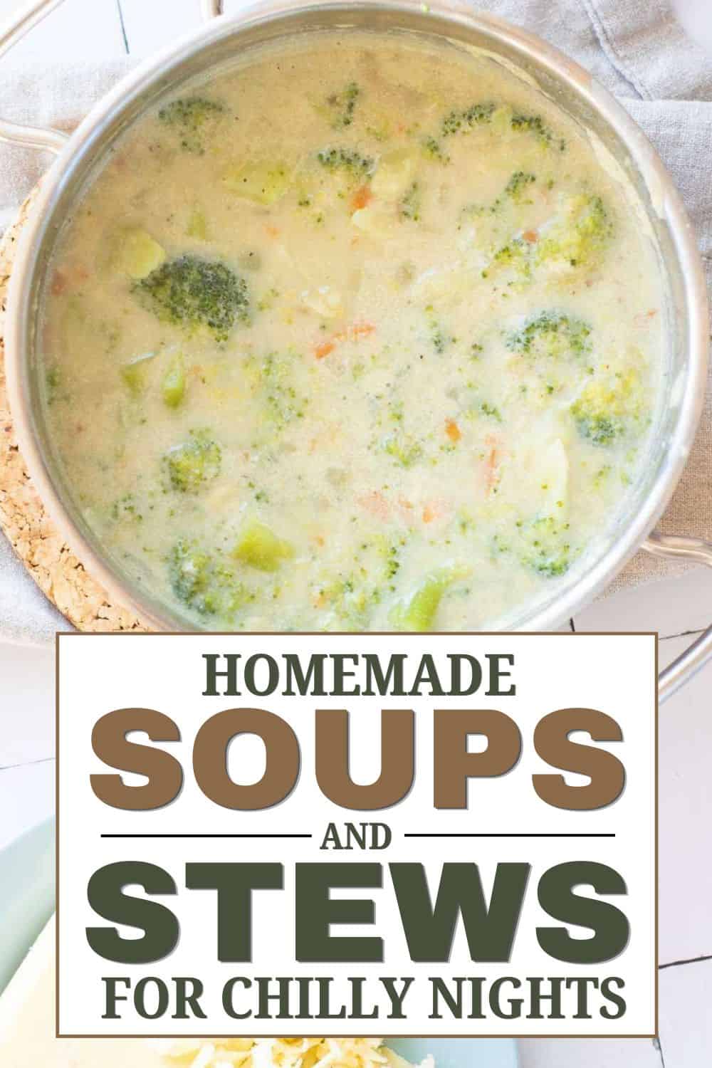 Creamy vegetable soup with broccoli and carrots in a pot for cozy nights.