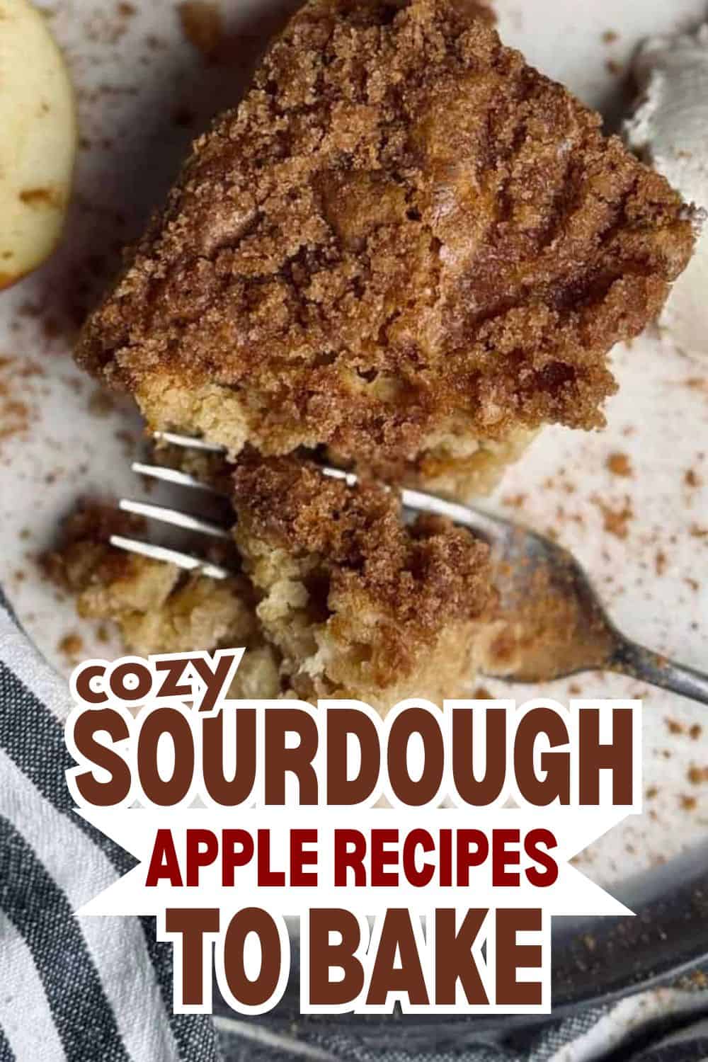 Close-up of a slice of sourdough apple cake with cinnamon.