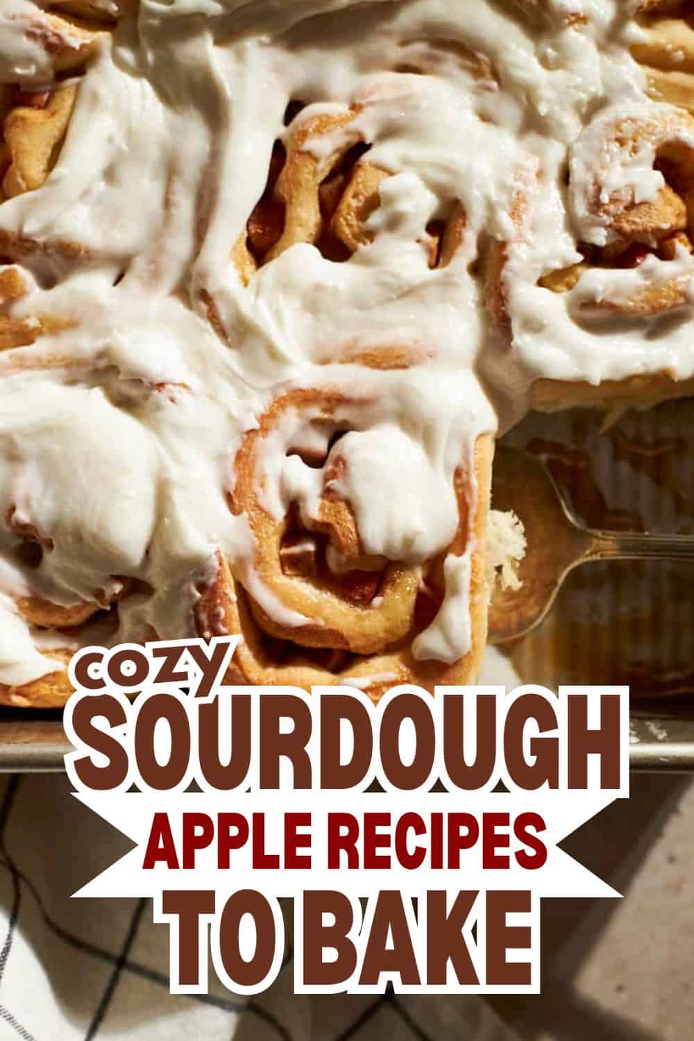 Close-up of sourdough apple dessert with creamy topping.