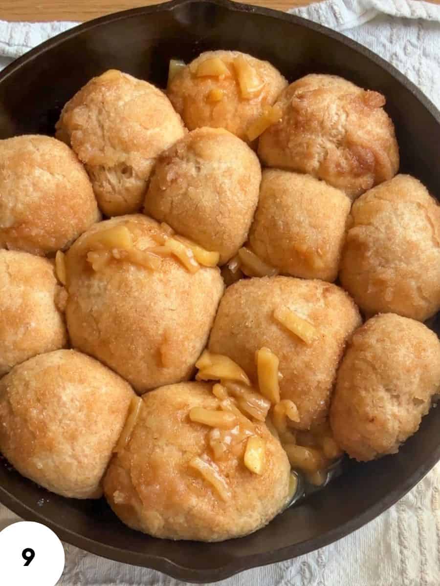 Golden apple fritters with caramelized apple pieces and a crispy exterior.