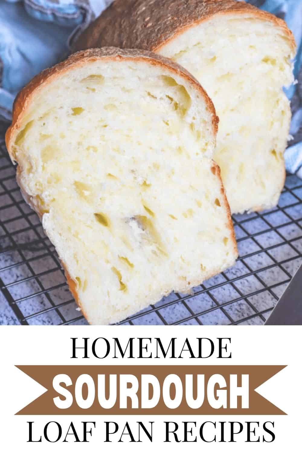 Freshly baked homemade sourdough bread slices on a cooling rack.