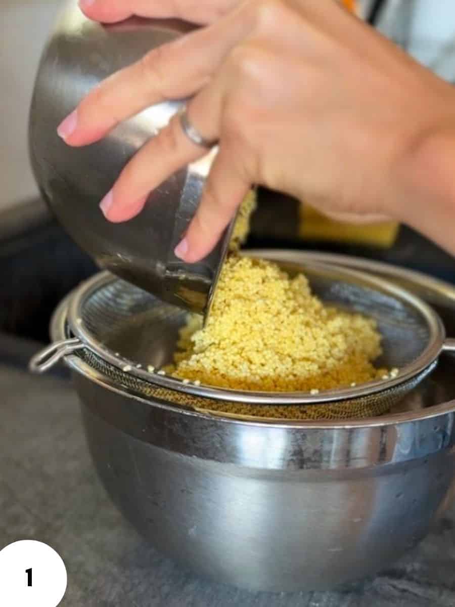 Hands performing stretch and fold dough technique for bread making.