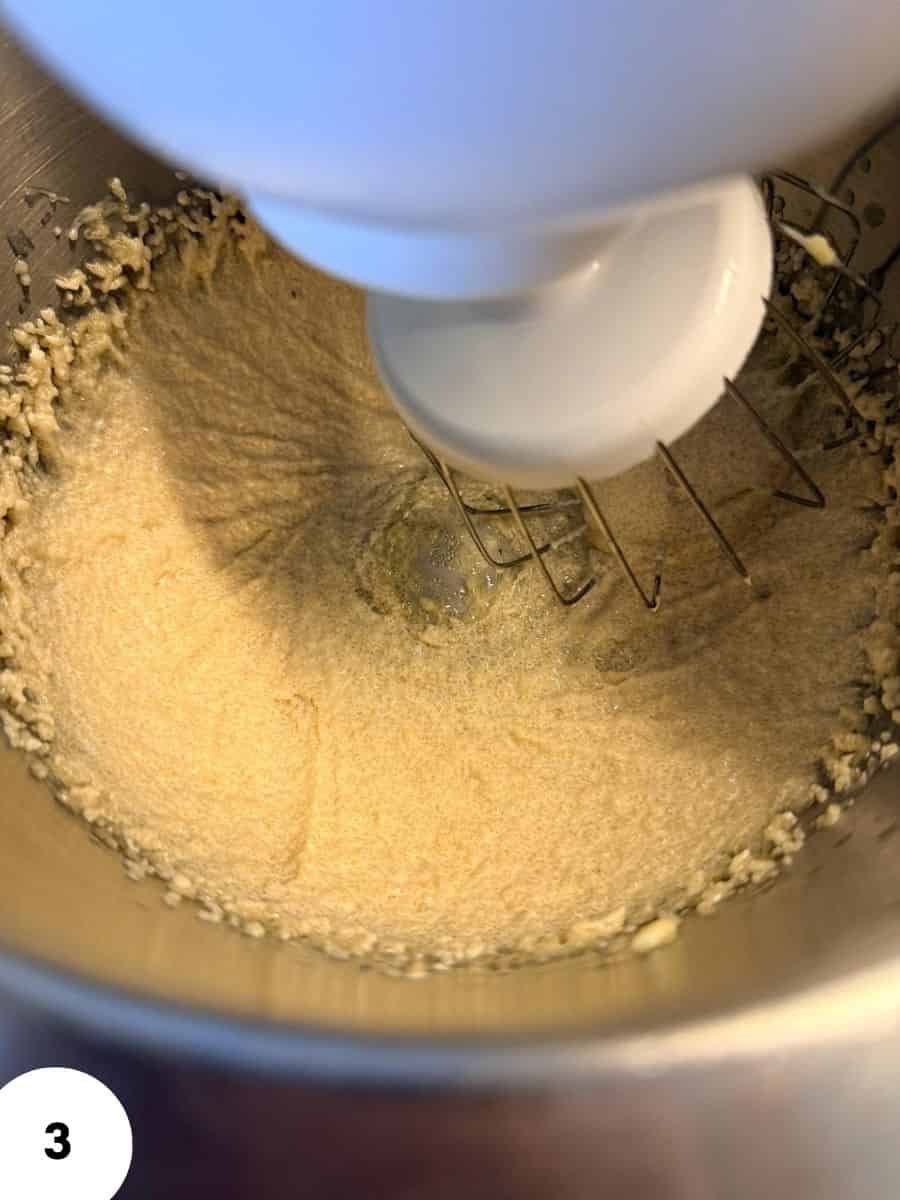 Einkorn flour being mixed in a stand mixer for banana bread.