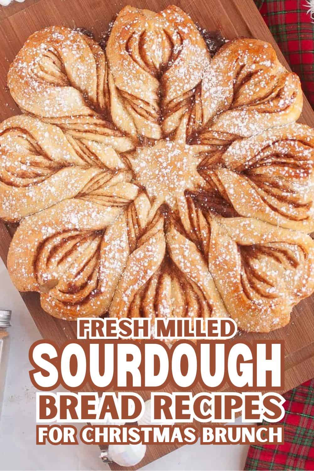 Decorative star-shaped sourdough bread with powdered sugar for Christmas brunch.