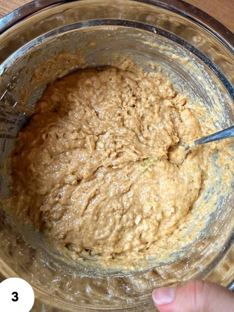Fermentation dough in a glass bowl for bread baking process.
