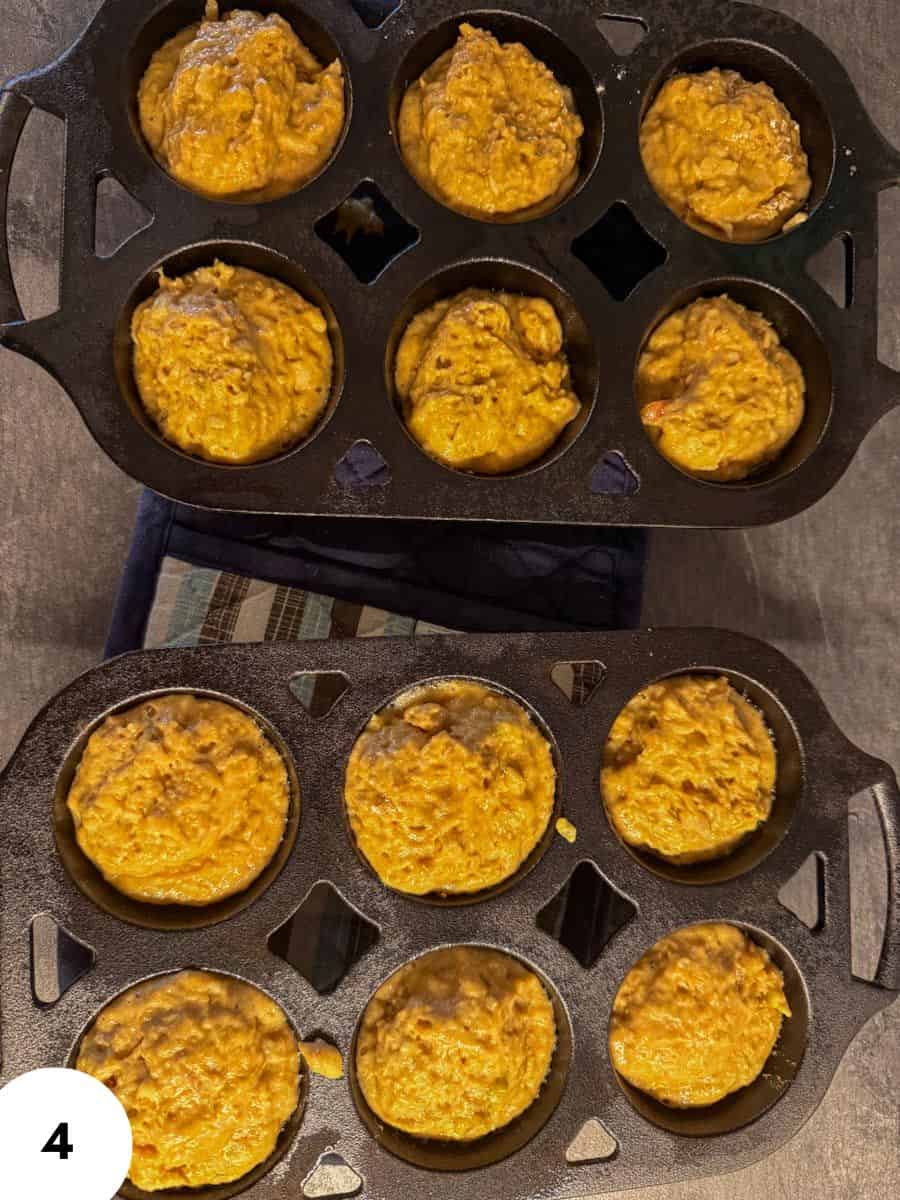 Muffin batter in baking molds ready for baking at Stretch and Folds.